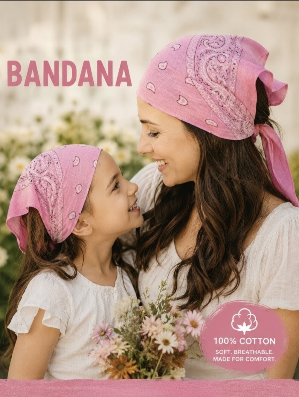 Pink Paisley Bandana Headwrap Hair Accessory One Size 💯 Cotton